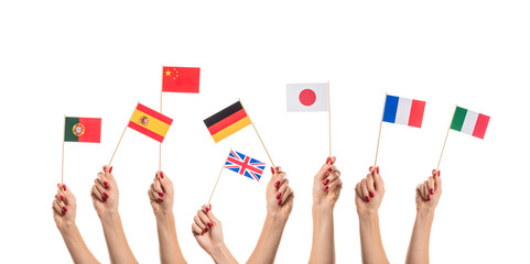 National flags in hands