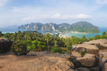 Fototapeta na wymiar View of Ko Phi Phi Don Island from the Hill above Ton Sai Town, Krabi Province, Thailand