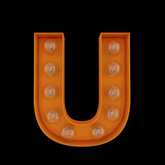 3D Illustration. The capital letter U with light bulbs. © maksimka37