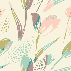 Abstract floral seamless pattern tulips .Trendy hand drawn textures