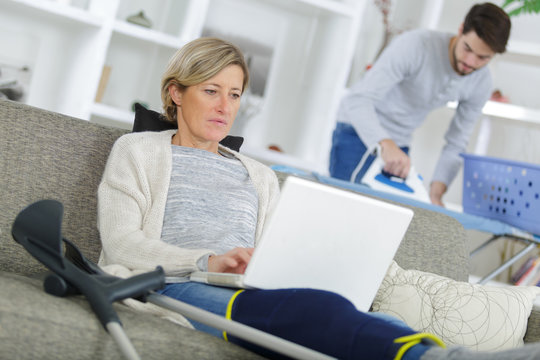 recovering woman using a tablet