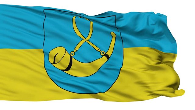 Tychy flag, city of Poland, realistic animation isolated on white seamless loop - 10 seconds long (alpha channel is included)