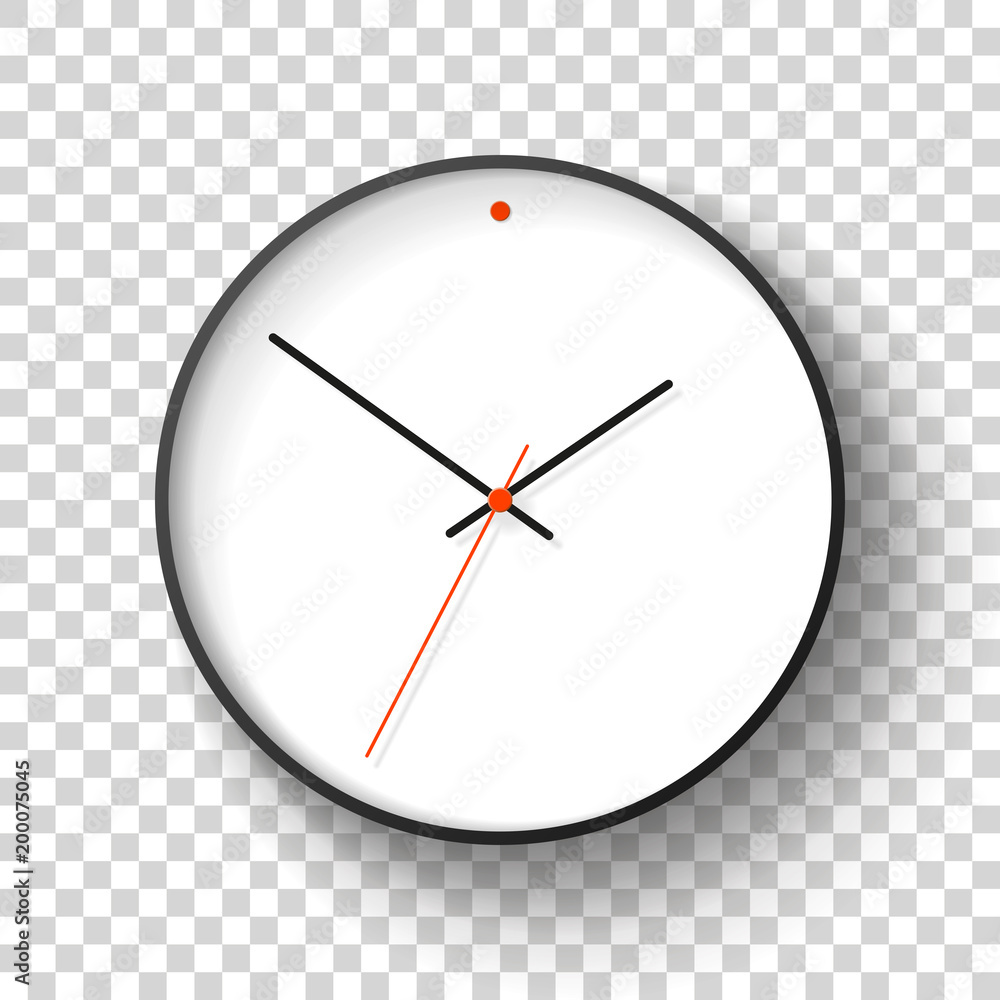 Poster simple wall clock in realistic style, minimalistic timer on transparent background. business watch w