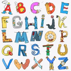 Acrylglas Duschewand mit Foto Alphabet Vektor-englisches Alphabet-Cartoon-Stil