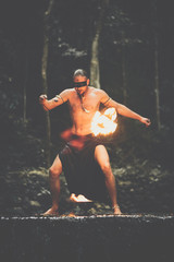 Awesome fire show at the waterfall