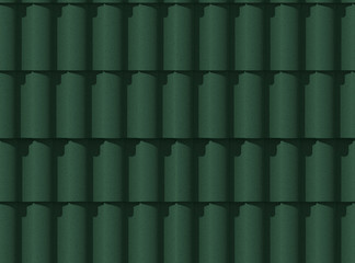 3d illustration Roof tiles. Texture. Green color. Seamless. Shadow from the sun. 3d modeling