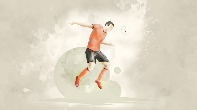 Creative abstract soccer player. Soccer Player Kicking Ball. Watercolor background. Retro style © nnv