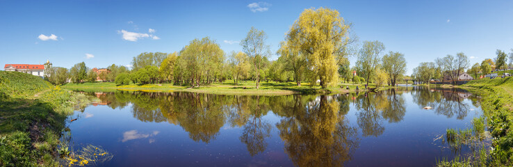 Fototapeta na wymiar Pskovа Park on the river bank in Pskov