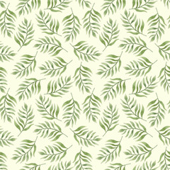 Naklejka na ściany i meble Seamless herbal pattern with leaves. Watercolor illustration