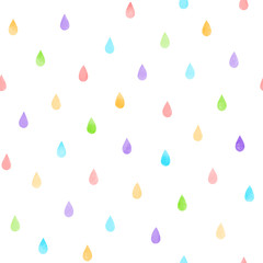 Hand drawn seamless vector pattern with watercolor rain drops, on a white background. Design concept kids textile print, wallpaper, wrapping paper.