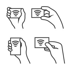 Obraz premium Hand with RFID Card set. Vector