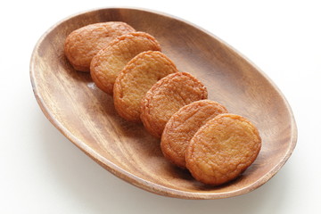 Asian food, Fish cake on wooden plate
