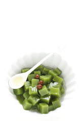 Japanese food, Green tea Agar Jelly in cube size with honey