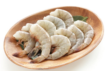 Prepared prawn on wooden plate