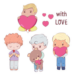 Vector illustration of boys in love in cartoon on white background