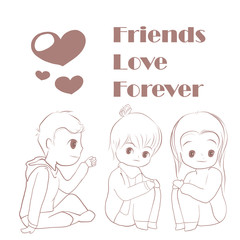Vector illustration of friends love forever in line sketch on white background