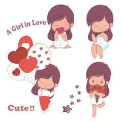 Vector illustration of girls in love in cartoon style on white background