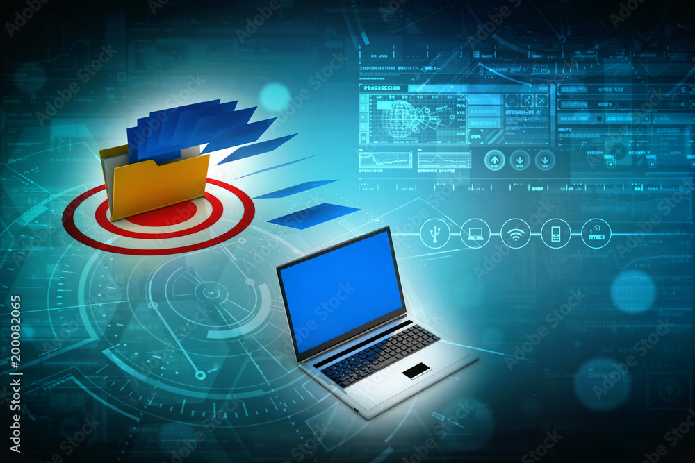 Poster 3d rendering folder connected to computer network