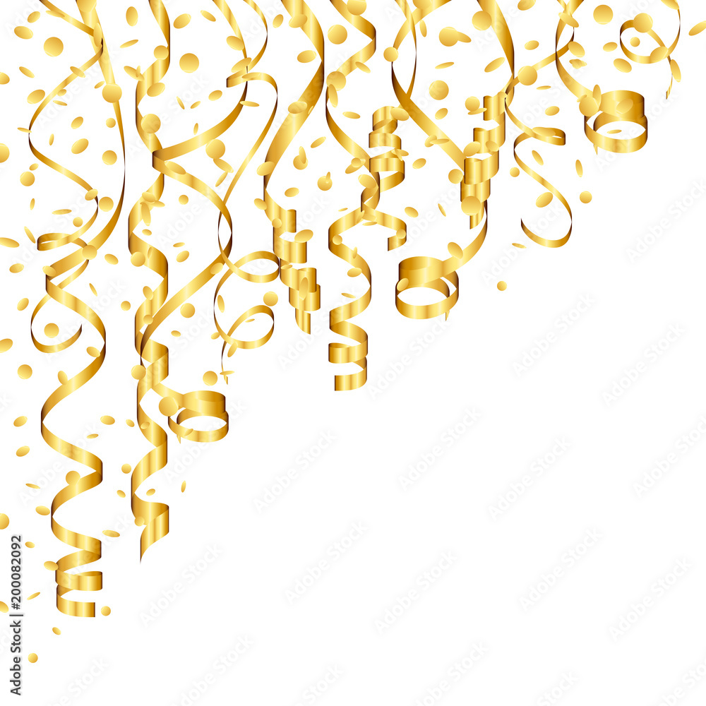 Wall mural corner streamers & confetti gold background