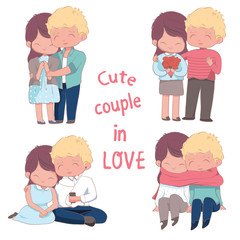 Vector illustration of couple in love in cartoon style  on white background