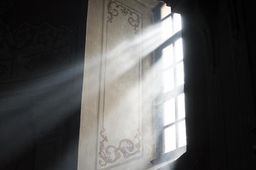 church smoke with window sun light