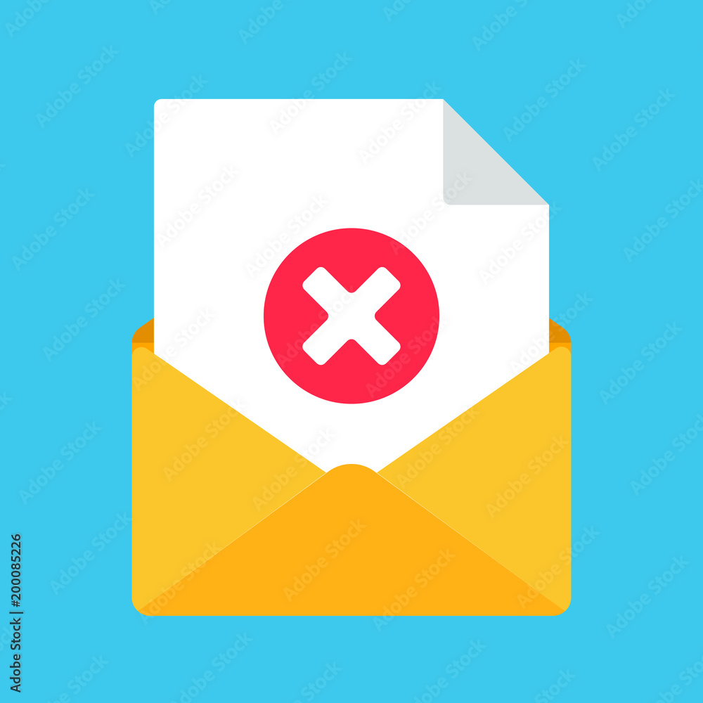 Poster open envelope with document paper sheet page check mark cross x icon sign vector illustration. symbo
