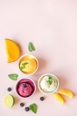 Various fruit and berries ice creams