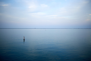 Minimalistic sunset lake landscape