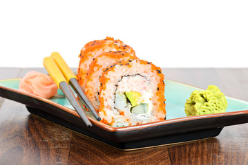 California maki sushi with masago and ginger