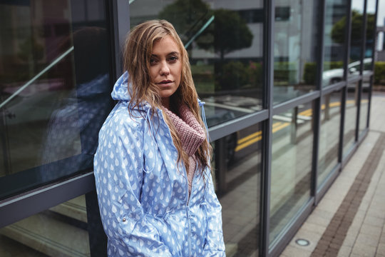 Portrait beautiful woman wearing windcheater