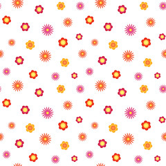 Hand drawn seamless vector pattern with different flowers, on a white background. Design concept for summer, spring, kids textile print, wallpaper, wrapping paper.