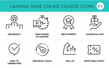 Flat line design concept icons online e-learning