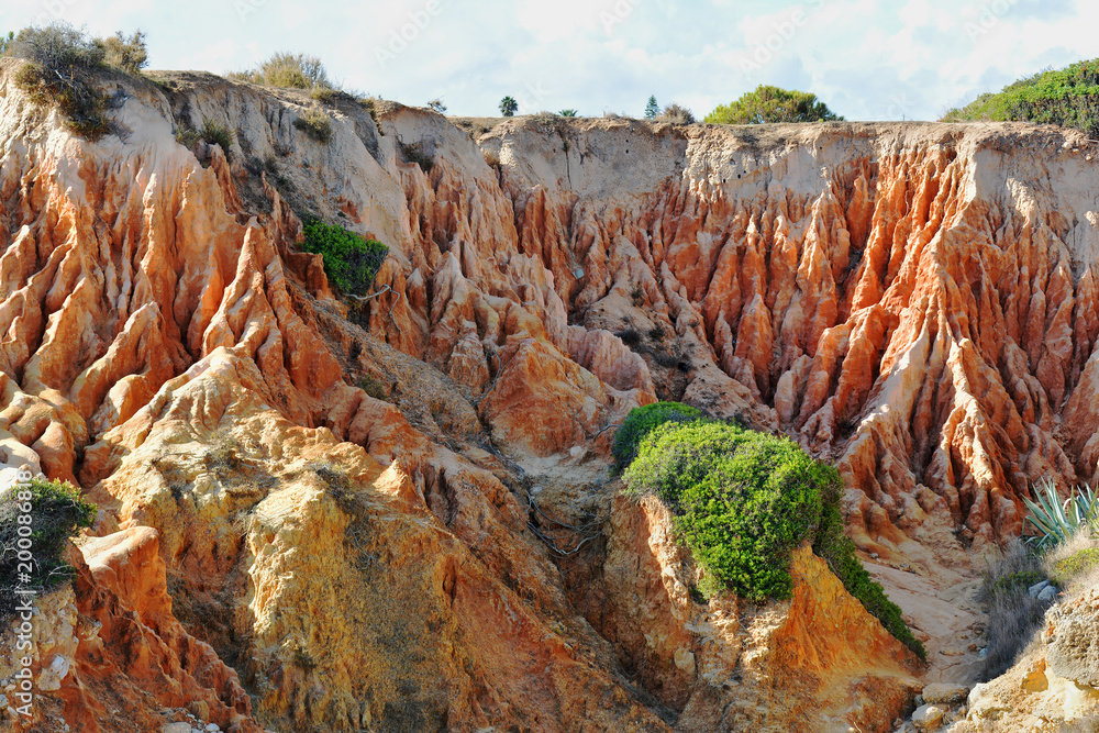 Poster Algarve rocks formation, amazing destination in Portugal and  all seasons attraction for many tourists in entire world.