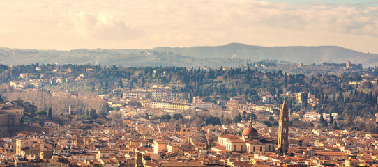 Beautiful Florence sunset city skyline. Panorama of  Florence, Italy
