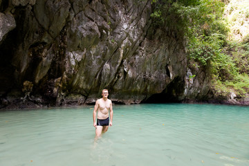 Tourist in Thailand Emerald Cave