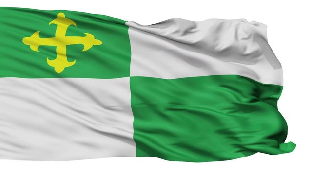 Comerio flag, city of Puerto Rico, realistic animation isolated on white seamless loop - 10 seconds long (alpha channel is included)