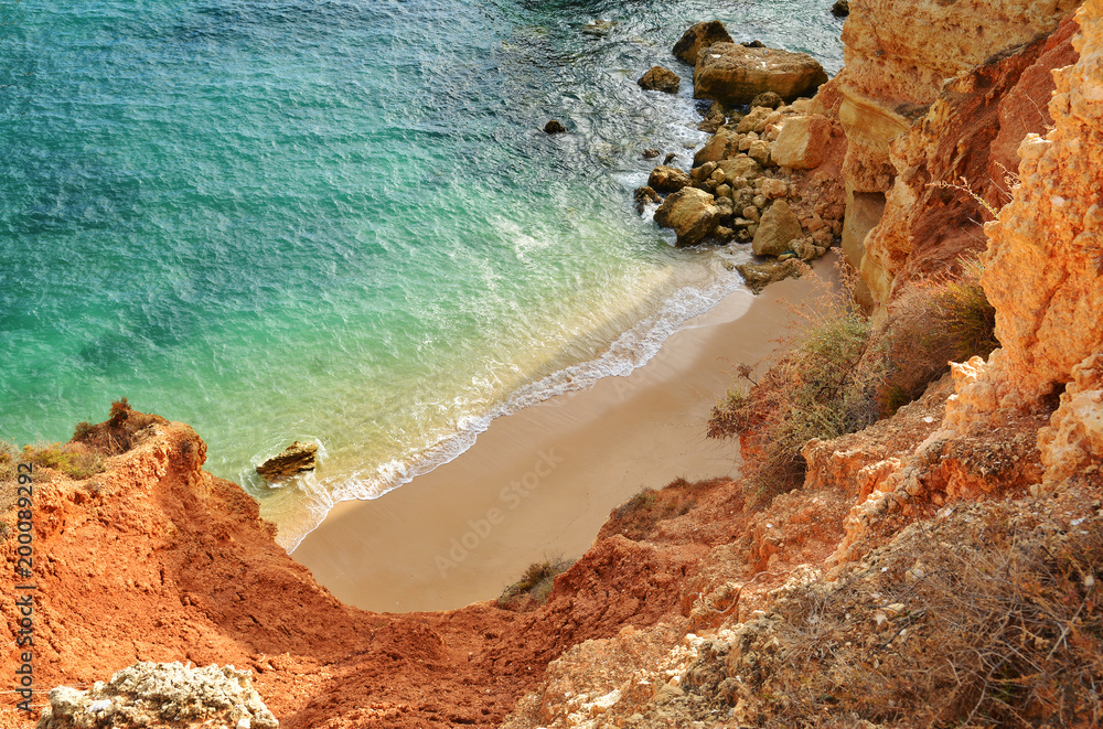 Sticker Algarve beach, amazing destination in Portugal and  all seasons attraction for many tourists in entire world