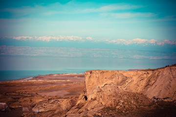Mountains. Blue sky. Background. Azerbaijan.