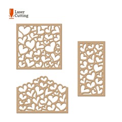 Laser cut panels set. Vector collections frame templates with hearts for cut on laser machine. Art silhouette design. Vector card illustration for design of valentines, invitation, love gift