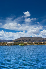 Totora boat on the Titicaca lake near Puno, Peru