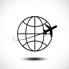 Airplane, Air craft shipping around the World for free shipping concept, Illustration flat icon. Vector illustration