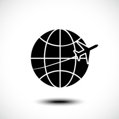 Airplane, Air craft shipping around the World for free shipping concept, Illustration flat icon. Vector illustration