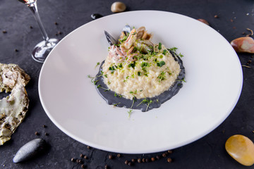 Beautiful served food on plate, meat with natural vegetables