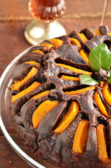 Chocolate cake on plateau