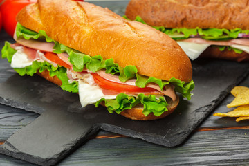 sandwich on a wooden table