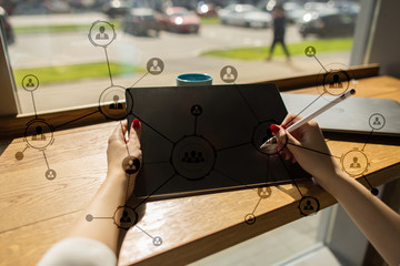 Organisation structure. People's social network. Business and technology concept.
