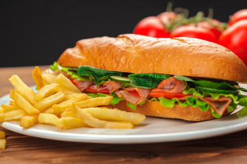 sandwich on a wooden table