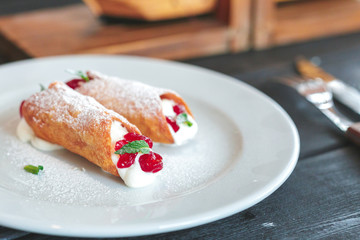 ice cream on wooden background