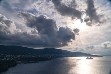 Rain clouds over beautiful Sorrento Bay in Italy