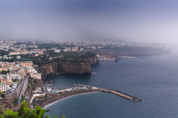 Rain clouds over beautiful Sorrento Bay in Italy